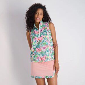 Stella Parker Women's Naomi Sleeveless Quarter-Zip Tropical Floral Top ~ Small